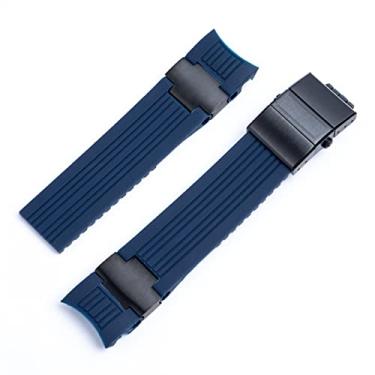 Imagem de AMSOH 22 x 20 mm DIVER and MARINE Pulseira de relógio de pulso de borracha de silicone macio impermeável para Ulysse Nardin fivela dobrável (conjunto azul preto)