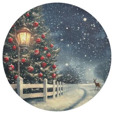 Imagem de xigua Jogo americano redondo de árvore de Natal, conjunto de 6, tapete de mesa redondo antiderrapante resistente ao calor, tapetes de mesa de 48 cm limpáveis para decoração de cozinha, jantar e festa