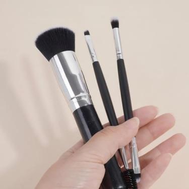 Imagem de Pincel de maquiagem com estojo 3 peças densa pincel de maquiagem sintético angular Kabuki, para líquido e pó de fixação (preto)