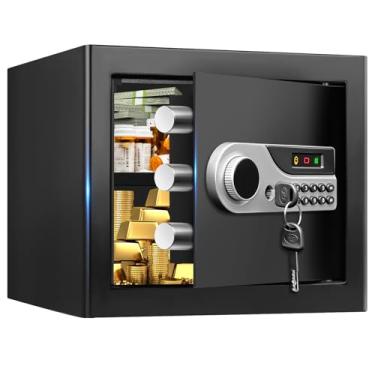 Imagem de Cofre eletrônico com teclado, armário de segurança de aço, cofre doméstico com prateleira removível, 25 x 35 x 25 cm, preto