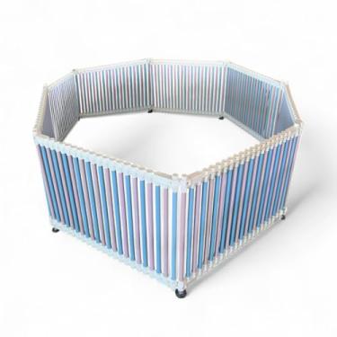 Imagem de Cercado Pet para Cachorros e Gatos Cercadinho Portátil Dobrável Resistente e Seguro Módulos Expansíveis (Branco, Rosa e Azul, 40cm, 8)