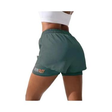 Imagem de Shorts Esportivos Femininos De Dupla Camada Com Cordão E Estampa De Le