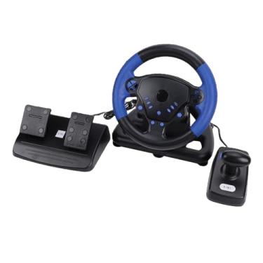 Imagem de ASHATA Conjunto de Volante e Pedal de Corrida, Volante para Jogos 4 Em 1 Driving Force Feedback Suporte para Giro de 135 Graus para Android Suporte para IOS PC