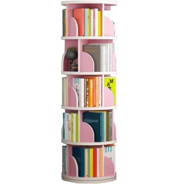 Imagem de Torre de estante rotativa de nível, estante giratória Lazy Susan, prateleira giratória 360 de armazenamento de livros carrossel redondo, organizador de canto espiral giratório vertical, rosa