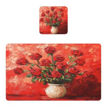 Imagem de Burbuja Conjunto de 4 jogos americanos de vaso rosa para mesa de jantar, tapetes de mesa de PVC impermeáveis antiderrapantes resistentes ao calor, fáceis de limpar, 30 x 45 cm