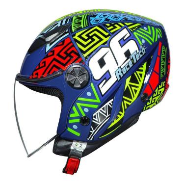 Imagem de Capacete Aberto Race Tech Play Art Azul e Laranja Brilhante-Unissex