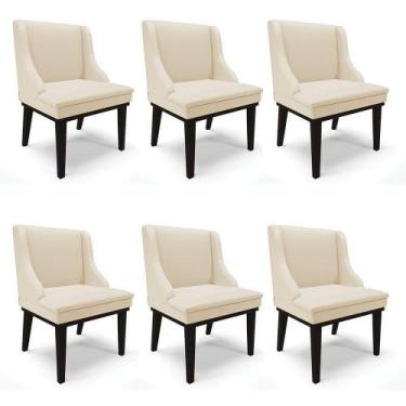 Imagem de Kit 06 Cadeiras De Jantar material sintético Base Madeira Preto Bege -