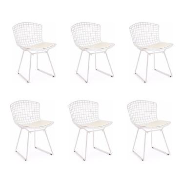 Imagem de Kit 6 Cadeiras Bertoia Branca Com Assento Branco