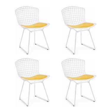 Imagem de Kit 4 Cadeiras Bertoia Branca Com Assento Amarelo