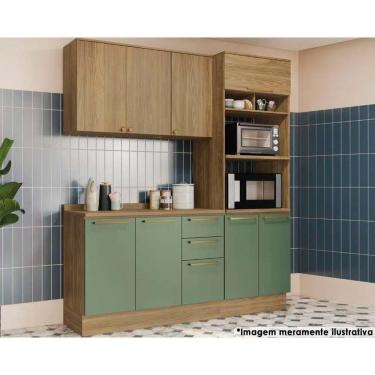 Imagem de Cozinha Completa Botanic 4 Peças (1 Armário + 1 Balcão + 1 Paneleiro + 1 Complemento) M664 Nogueira-verde Oliva - Kappesberg