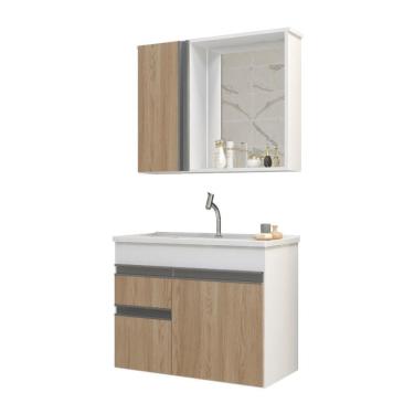 Imagem de Gabinete Armario Para Banheiro Firenze Com Espelheira E Cuba Branco/areal