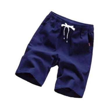 Imagem de Bermudas Masculinas De Verão Respiráveis Em Cor Sólida Imitando Linho,