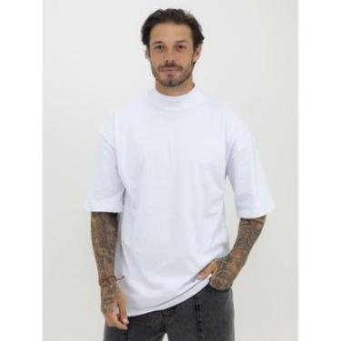 Imagem de Camisa Oversized Masculina Over Gola Alta Estampada Mangona Streetwear Algodão Premium Branco-Masculino
