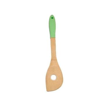 Imagem de Espátula HC8424330 Furada em Bambu com Cabo de Silicone Resistente ao Calor Verde Fratelli