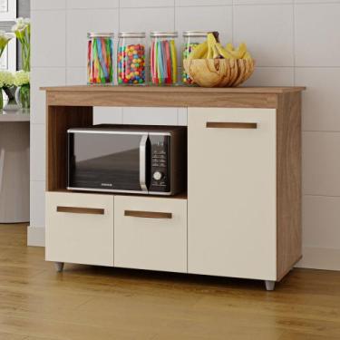 Imagem de Balcão Cozinha Para Forno Micro-ondas Multiuso Liz 03 Portas Savana Of
