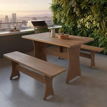 Imagem de Kit Conjunto Mesa Rústica com 2 Bancos França 1,20m Rústico - DkadiDec