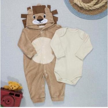 Imagem de Macacão inverno plush bebê com bory - bichinhos da floresta - ERA UMA 