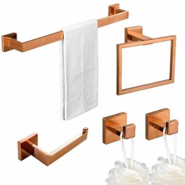 Imagem de Kit Acessórios Banheiro Inox 304 5 Peças Alto Luxo Premium Toalheiro P