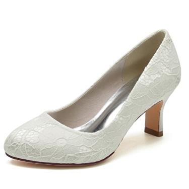 Imagem de Ślubne buty ślubne dla kobiet czółenka Koronkowe buty na wysokim obcasie Okrągłe buty dla druhny 36-43,Ivory,3 UK/36 EU