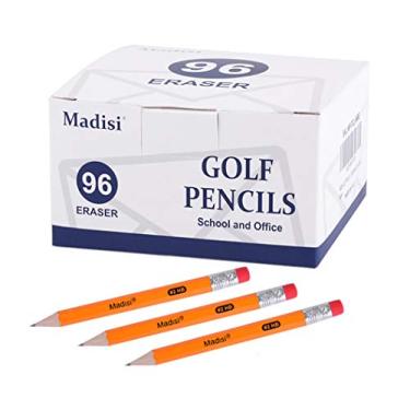 Imagem de Madisi Lápis de golfe com borracha, nº 2 HB Half, Mini de 8,9 cm, pré-afiado, 96 unidades