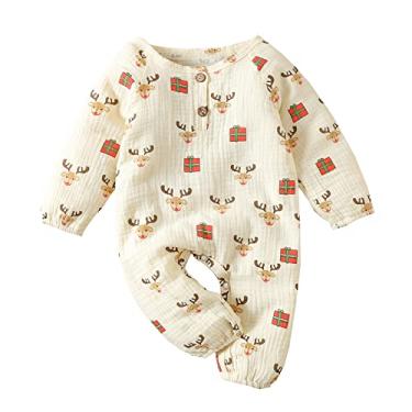 Imagem de Macacão para bebês recém-nascidos meninos meninas manga longa inverno Natal estampas de cervo macacão vestido boutique para (vermelho, 0-3 meses)