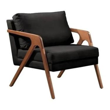 Imagem de Poltrona Decorativa Estofada Mona Base Pés De Madeira Maciça