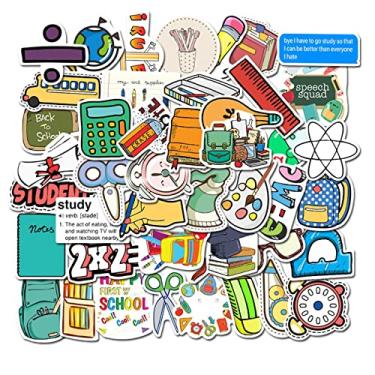 Imagem de 50 peças de papelaria escolar adesivos Kawaii PVC à prova d'água adesivos para crianças DIY álbum de fotos de scrapbooking fotos