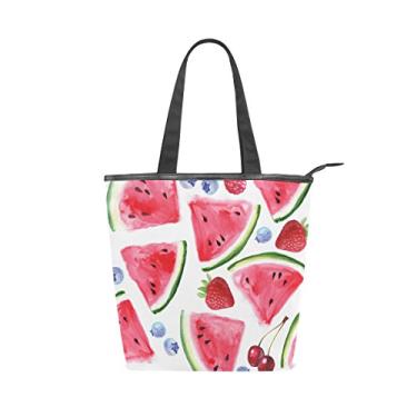 Imagem de Bolsa feminina de lona durável para o verão com fatias de melancia bolsa de ombro grande capacidade para compras