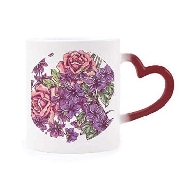 Imagem de Caneca de flor azul branca sensível ao calor Caneca vermelha muda de cor