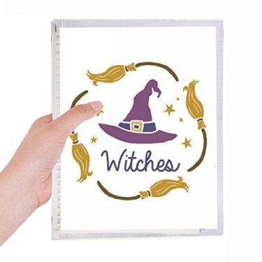 Imagem de Chapéu roxo com estampa de desenho animado, caderno de Halloween com folhas soltas e diário recarregável