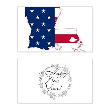 Imagem de Louisiana Mapa dos EUA Estrelas e Listras Bandeira Ano Novo Festival Cartão Bless Mensagem Presente