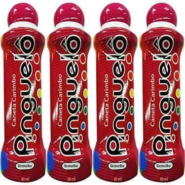 Imagem de 4 Canetas Carimbo Pinguelô De 80ml Marcador De Bingo - Vermelho