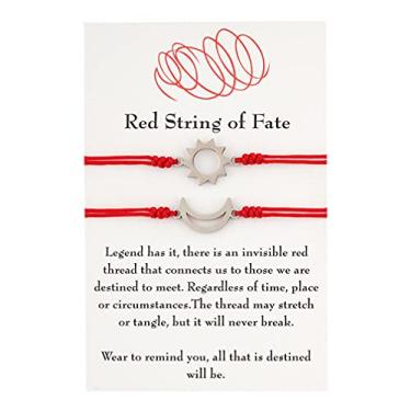 Imagem de Holibanna Pulseira de cordão vermelho com pingente de lua e amizade pulseira de casal ajustável com nó vermelho para amantes, amigos
