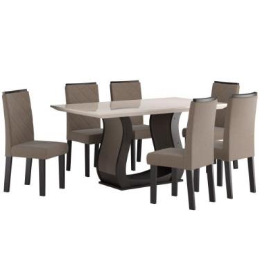 Imagem de Conjunto Sala De Jantar Viero Belle Com Vidro 6 Cadeiras Isa Estofadas