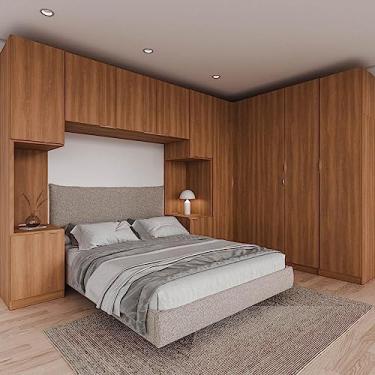 Imagem de Guarda Roupa Modulado de Casal 12 Portas 6 Peças 2 Mesas de Cabeceira Hera Cabecasa Madeiramadeira Louro