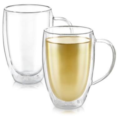 Imagem de Teabloom Copos de parede dupla – Conjunto de 2 canecas de vidro isoladas para chá, café e mais (355 ml) – Coleção Clear Bliss
