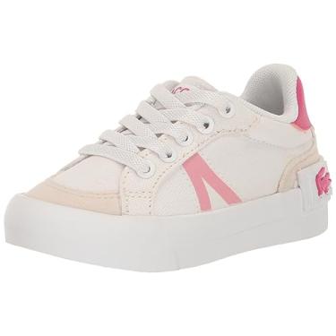 Imagem de Lacoste Tênis infantil unissex L004, Branco/Rosa, 19