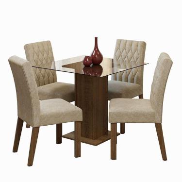 Imagem de Conjunto Sala De Jantar Mesa Tampo De Vidro 4 Cadeiras Rustic/imperial Noemi Madesa Rustic/imperial