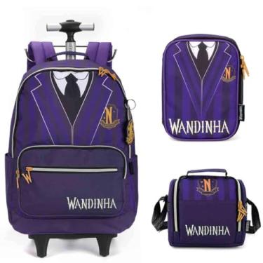 Imagem de Mochila Escolar Rodinhas Wandinha Com Lancheira e Estojo Roxo