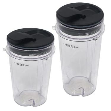 Imagem de Copos de substituição de 340 g e 473 ml com tampa de bico. Funciona com: liquidificador Ninja Kitchen System: BL200 30/ BL201 30/BL201C 30/BL203QBK 30 /BL203OCN 30/BL203QB 30 (1 * 340,2 g. +1 * 473 ml