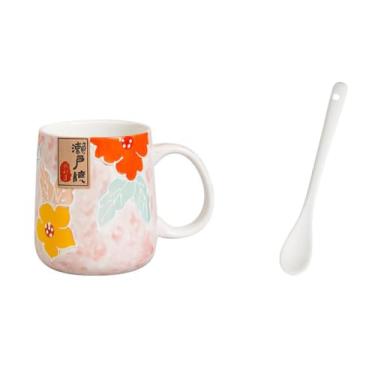 Imagem de RYZGOJV Canecas de café, canecas de café, caneca de porcelana grande, caneca de chá de cerâmica com alça para homens mulheres com colher 420ML-I02