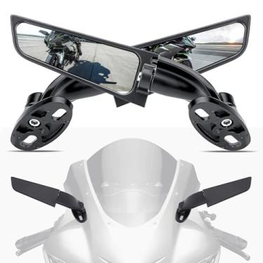 Imagem de Espelho retrovisor de asa angular, espelhos retrovisores laterais ajustáveis para motocicletas de corrida, para Honda Kawasaki Suzuki Yamaha Universal Stealth Mirror (preto, lente pequena)