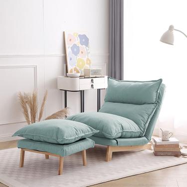 Imagem de Cadeira de acento com conjunto otomano de 2 espreguiçadeiras Conjunto confortável para sala de estar Encosto ajustável Material de algodão e linho Cadeira preguiçosa com otomano, verde menta