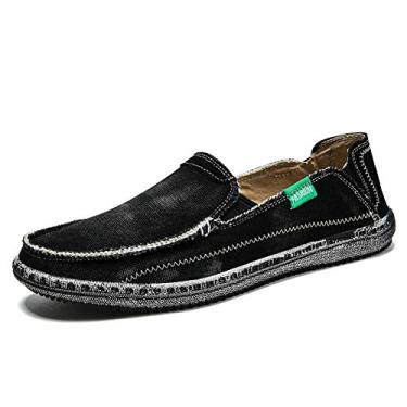 Imagem de Mocassins masculinos sem cadarço mocassins de lona mocassim casual sem cadarço tênis para caminhada ao ar livre, Preto, 11.5