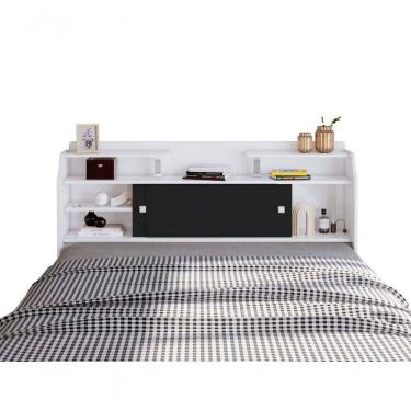 Imagem de Cabeceira Casal Flex Elisa Conjunto Box 138cm Branca/preta