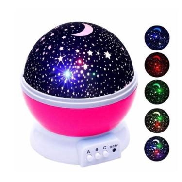 Imagem de Luminaria Abajur Rotativa Projeção Estrela Criança Luz Quarto Rosa - Z