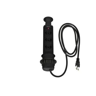 Imagem de Torre De Tomada Preta Multiplug Bancada Mesa Balcão Renna, Preto, 3 To
