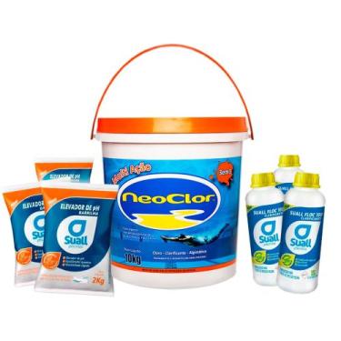 Imagem de Cloro p/ Piscina 10kg 3em1+3 barrilha 2kg +3 clarificante 1lt - NEOCLO