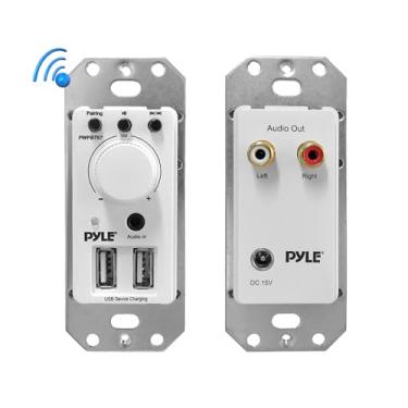 Imagem de Pyle Suporte de parede receptor Bluetooth - Receptor de controle de áudio na parede com porta de carregamento USB dupla, entrada AUX de 3,5 mm para sistemas de som - Para entretenimento de home theater - Inclui adaptador de energia CC - PWPBT67