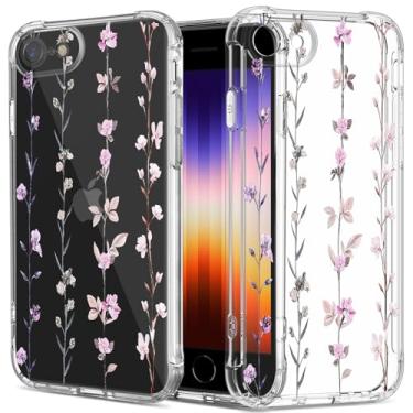 Imagem de GREATRULY Capa transparente floral para iPhone SE 2022/2020 (3ª/2ª geração SE3/SE2) e iPhone 8/7 para mulheres/meninas, capa de telefone de silicone com design bonito de flores, capa protetora de TPU